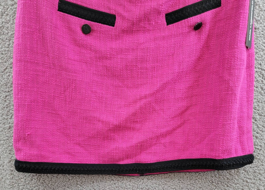 KARL LAGERFELD PARIS Contrast-Trim Mini Skirt Women's 16 Fuchsia/Black Back Zip~