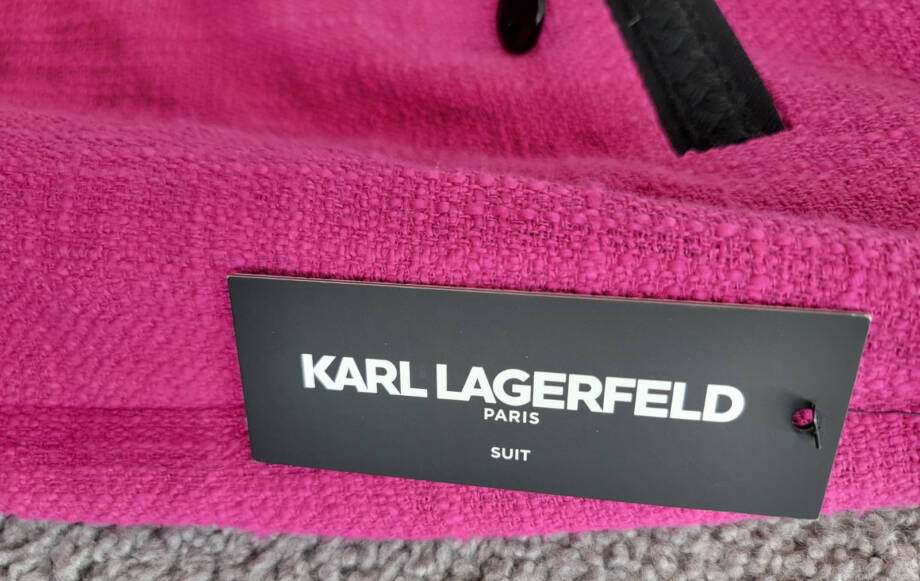KARL LAGERFELD PARIS Contrast-Trim Mini Skirt Women's 16 Fuchsia/Black Back Zip~