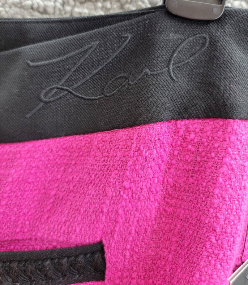 KARL LAGERFELD PARIS Contrast-Trim Mini Skirt Women's 16 Fuchsia/Black Back Zip~