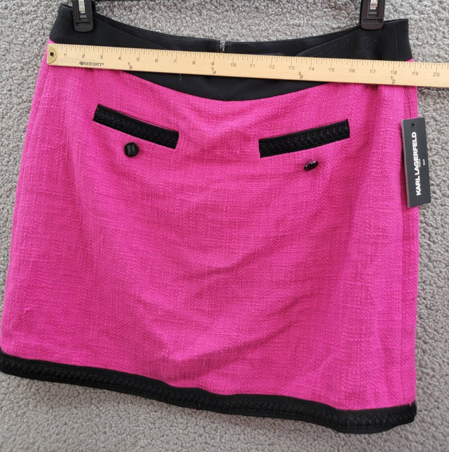 KARL LAGERFELD PARIS Contrast-Trim Mini Skirt Women's 16 Fuchsia/Black Back Zip~