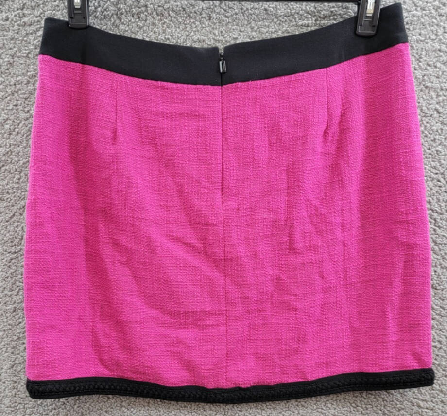 KARL LAGERFELD PARIS Contrast-Trim Mini Skirt Women's 16 Fuchsia/Black Back Zip~