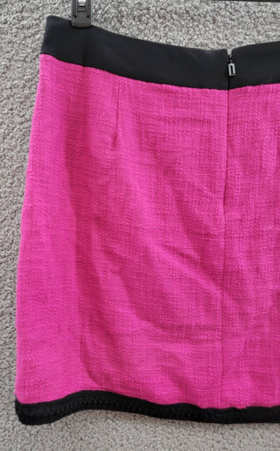 KARL LAGERFELD PARIS Contrast-Trim Mini Skirt Women's 16 Fuchsia/Black Back Zip~