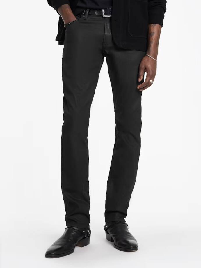 John Varvatos Slim Fit Waxed Coated Jeans Men's 36 Ink Blue Button Zip Closure