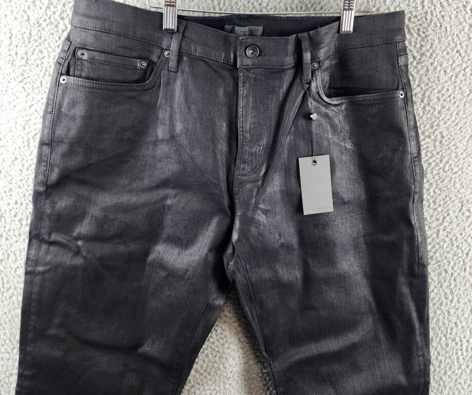 John Varvatos Slim Fit Waxed Coated Jeans Men's 36 Ink Blue Button Zip Closure