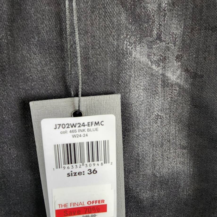 John Varvatos Slim Fit Waxed Coated Jeans Men's 36 Ink Blue Button Zip Closure