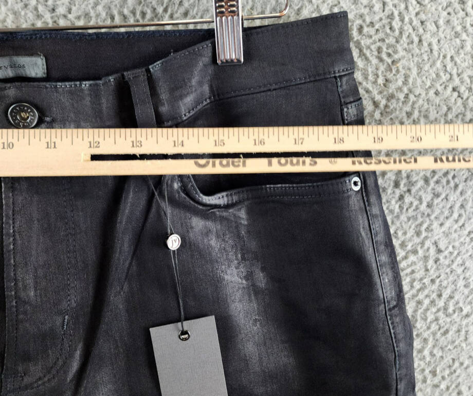 John Varvatos Slim Fit Waxed Coated Jeans Men's 36 Ink Blue Button Zip Closure