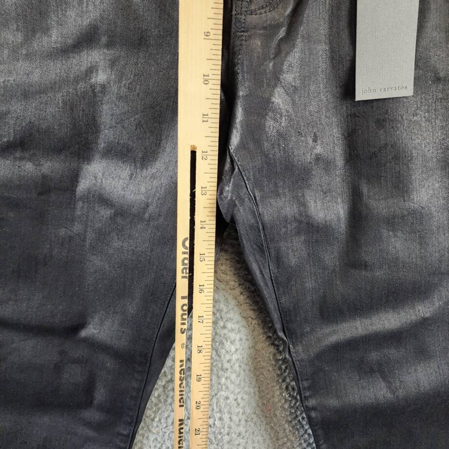 John Varvatos Slim Fit Waxed Coated Jeans Men's 36 Ink Blue Button Zip Closure