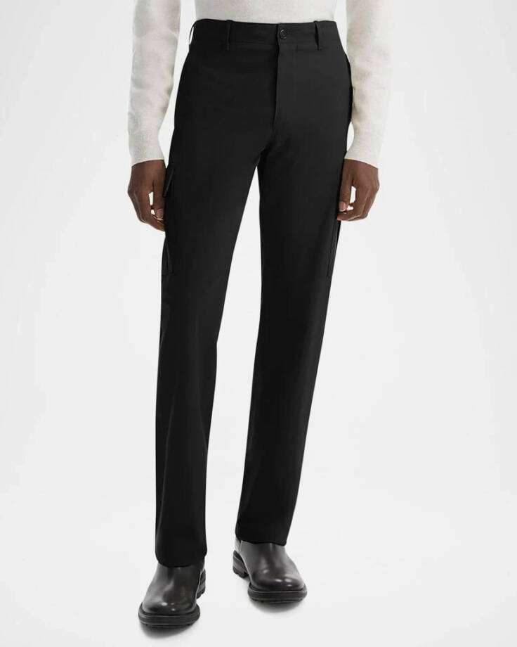Theory Straight Twill Cargo Pants Men's 32 Black Side Pockets Button Zip Closure