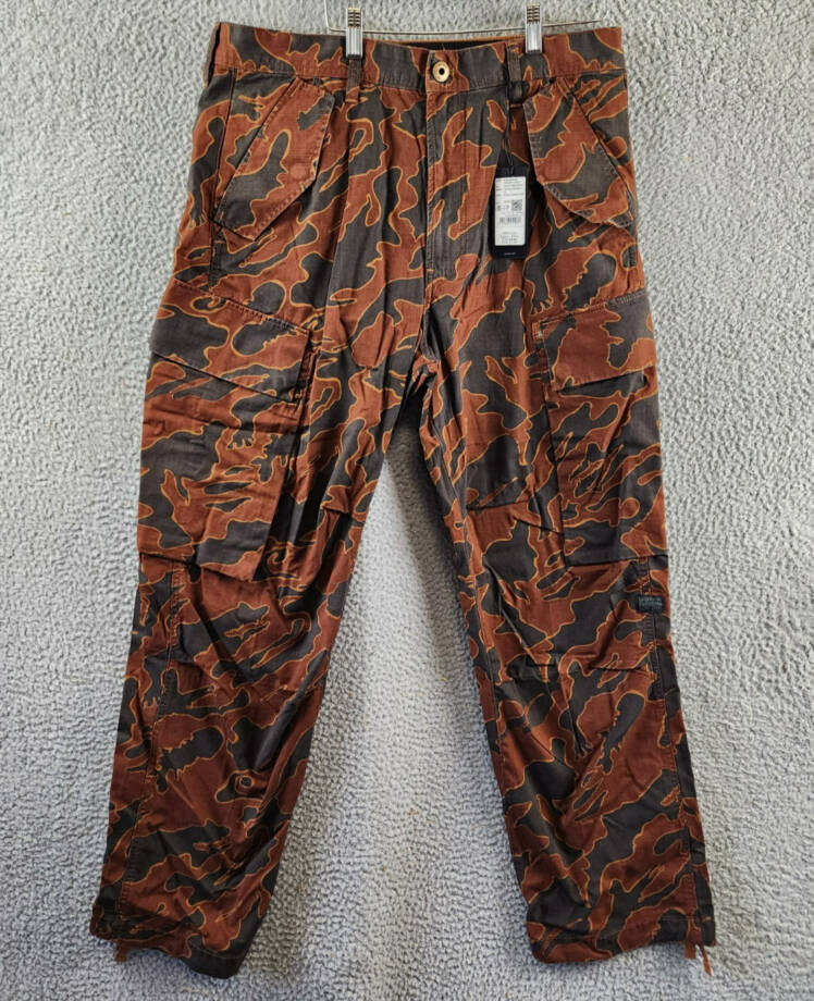 G-Star Raw Printed Straight-Fit Cargo Pants Men's 34/32 Rodeo Island Button Zip