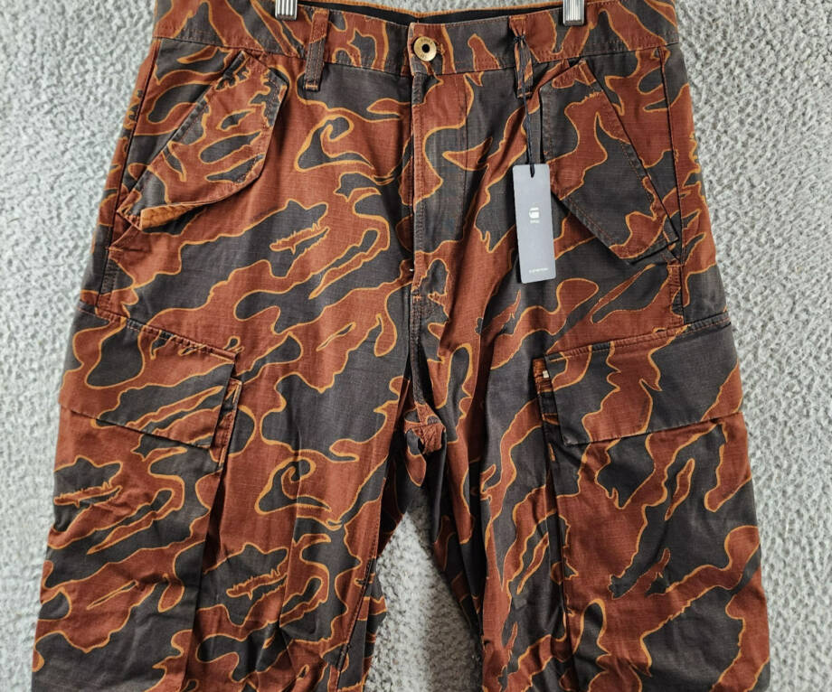 G-Star Raw Printed Straight-Fit Cargo Pants Men's 32/32 Rodeo Island Button Zip