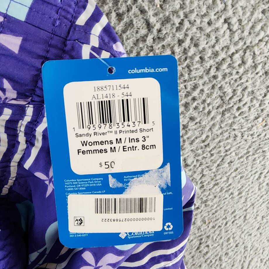 Columbia Sandy River II Printed Mid-Rise Shorts Women's M Purple Lotus Pull On