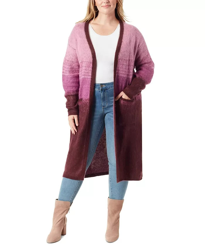 Jessica Simpson Trendy Plus Size Carmine Long Cardigan Women's 3X Winestasting