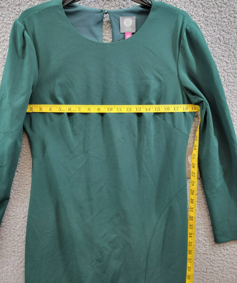 Vince Camuto Lace-Hem Bodycon Dress Women's 12 Hunter Crewneck Button Back Zip