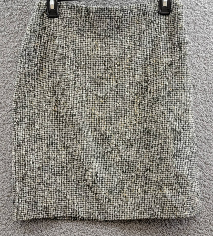 Calvin Klein Tweed Pencil Skirt Womens 4 Black Multi Back Zip Hook & Eye Closure