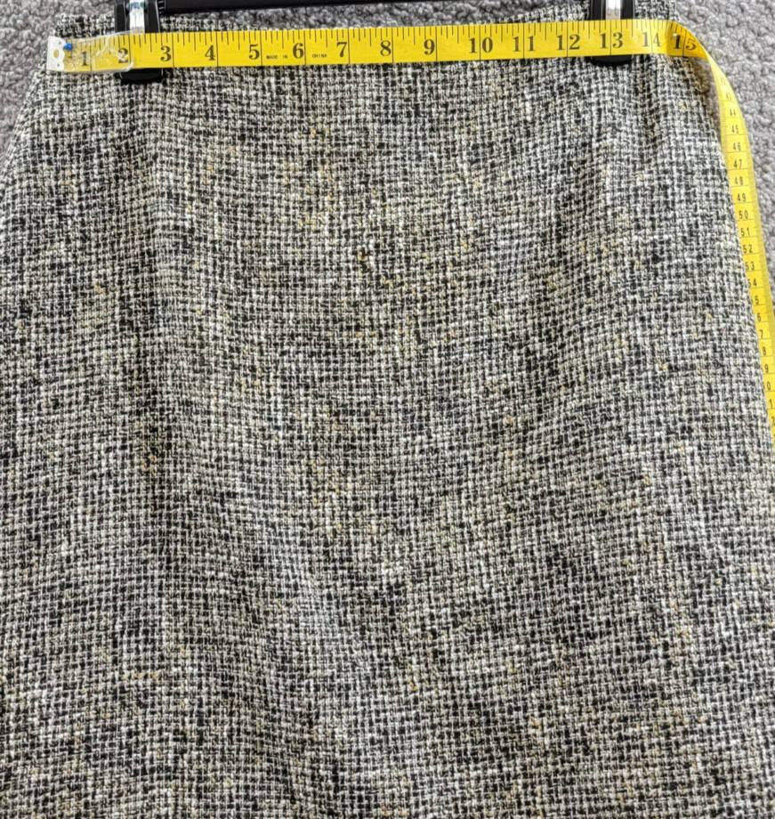 Calvin Klein Tweed Pencil Skirt Womens 4 Black Multi Back Zip Hook & Eye Closure
