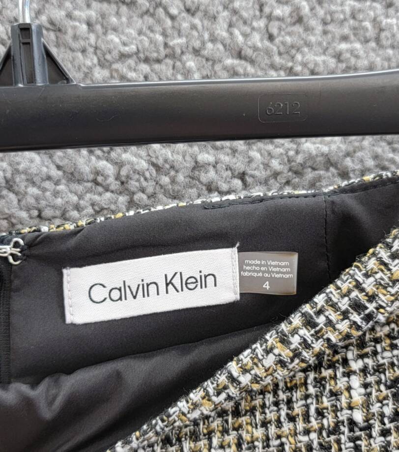 Calvin Klein Tweed Pencil Skirt Womens 4 Black Multi Back Zip Hook & Eye Closure