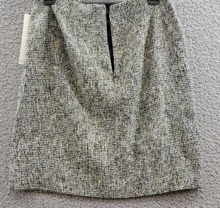 Calvin Klein Tweed Pencil Skirt Womens 4 Black Multi Back Zip Hook & Eye Closure