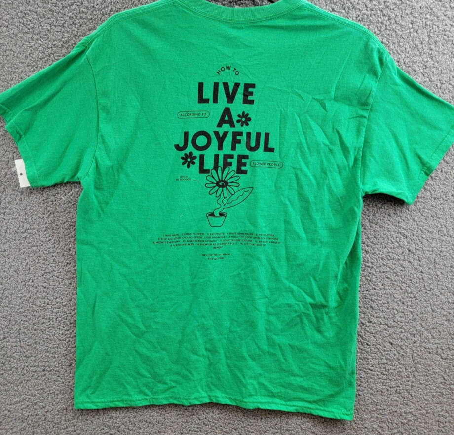 Gildan Live a Joyful Life Graphic Crewneck T-Shirt Women's L Green Short Sleeve