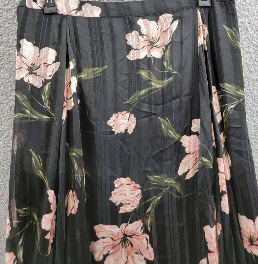 CeCe Pleated Floral Print Maxi Skirt Women's XL Black Multi Side Zip Closure