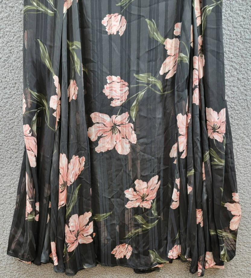CeCe Pleated Floral Print Maxi Skirt Women's XL Black Multi Side Zip Closure