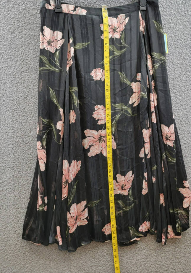 CeCe Pleated Floral Print Maxi Skirt Women's XL Black Multi Side Zip Closure
