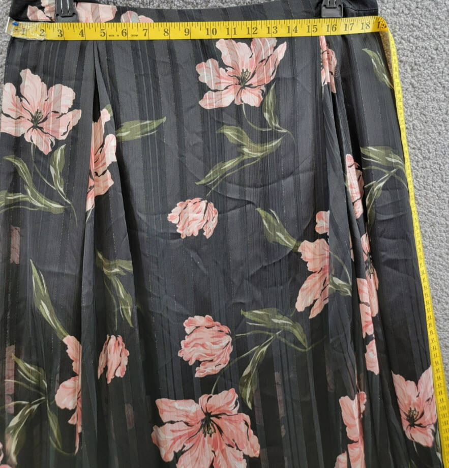 CeCe Pleated Floral Print Maxi Skirt Women's XL Black Multi Side Zip Closure