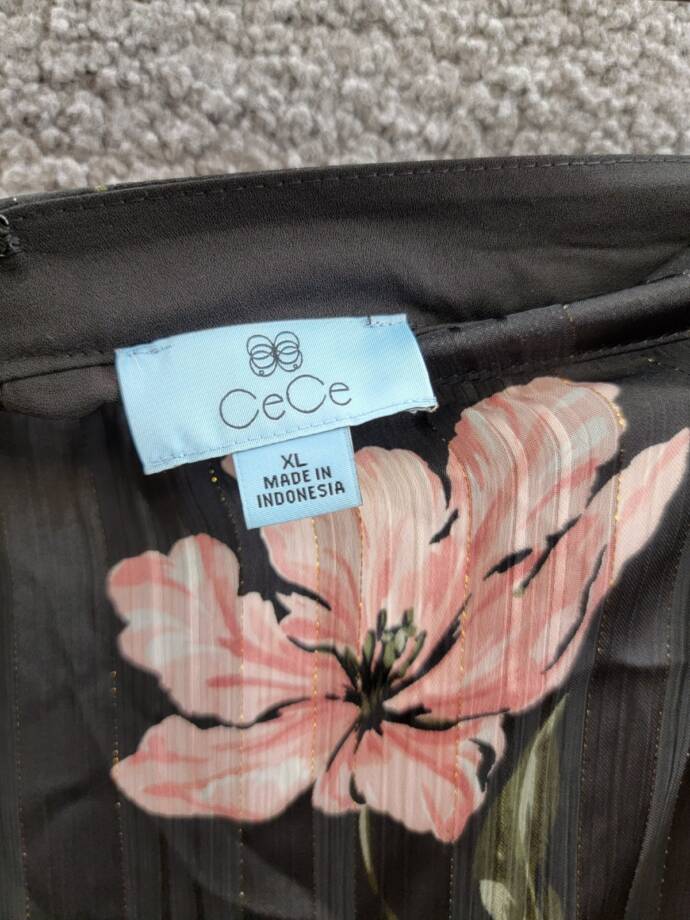 CeCe Pleated Floral Print Maxi Skirt Women's XL Black Multi Side Zip Closure