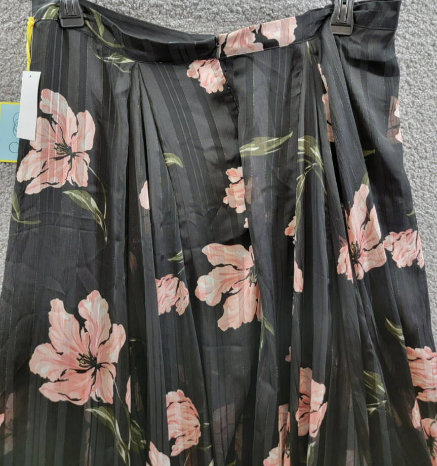 CeCe Pleated Floral Print Maxi Skirt Women's XL Black Multi Side Zip Closure