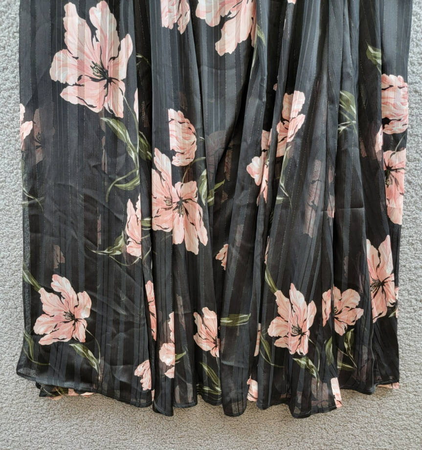 CeCe Pleated Floral Print Maxi Skirt Women's XL Black Multi Side Zip Closure