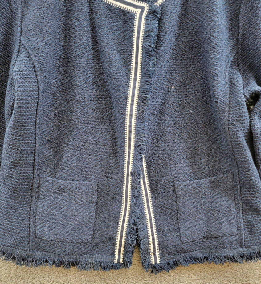 NIC+ZOE Ribbon Trim Fringe Mix Knit Blazer Women's XL Dark Indigo Long Sleeves~