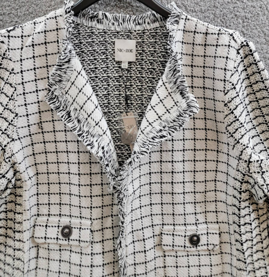 NIC+ZOE Grid Fringe Mix Knit Jacket Women XXL Cream Multi Long Sleeve Open Front