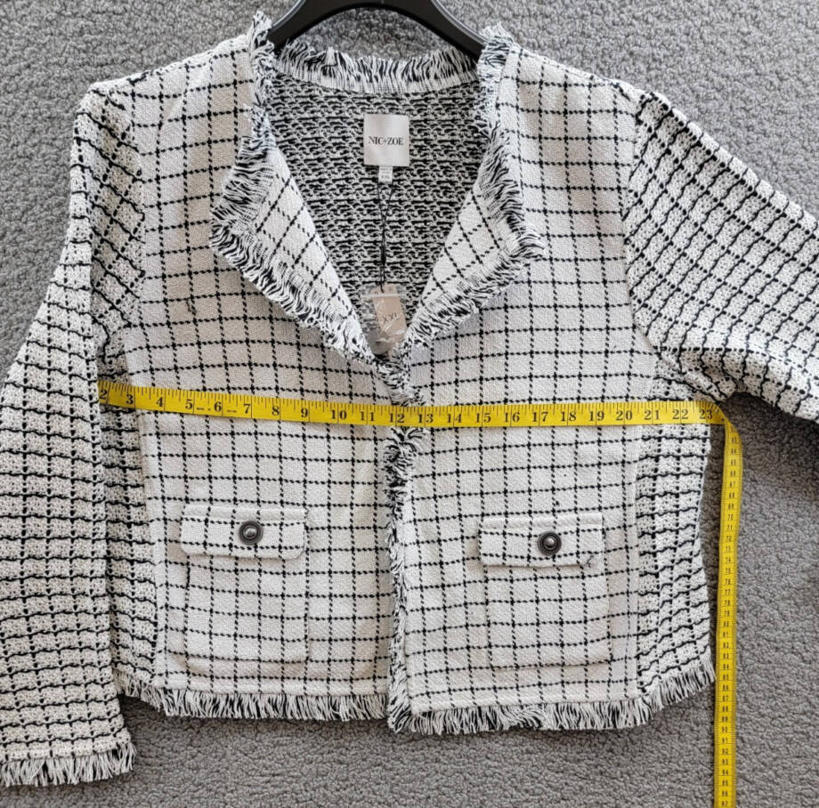 NIC+ZOE Grid Fringe Mix Knit Jacket Women XXL Cream Multi Long Sleeve Open Front