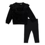 Splendid Velour Ruffle Sweatshirt & Leggings Set Baby Girls 6-12M Black Pullover
