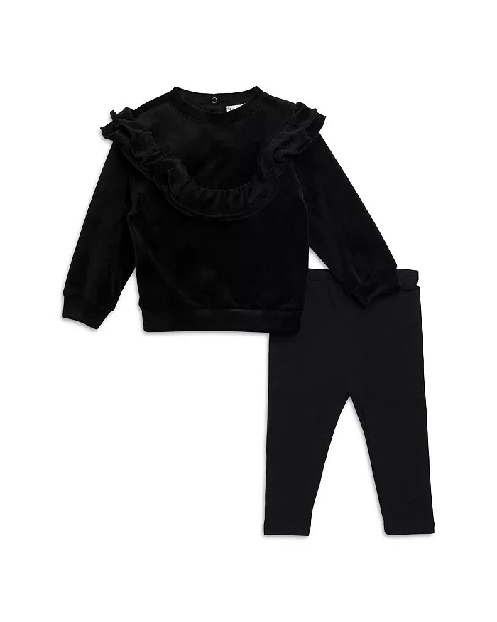 Splendid Velour Ruffle Sweatshirt & Leggings Set Baby Girls 6-12M Black Pullover