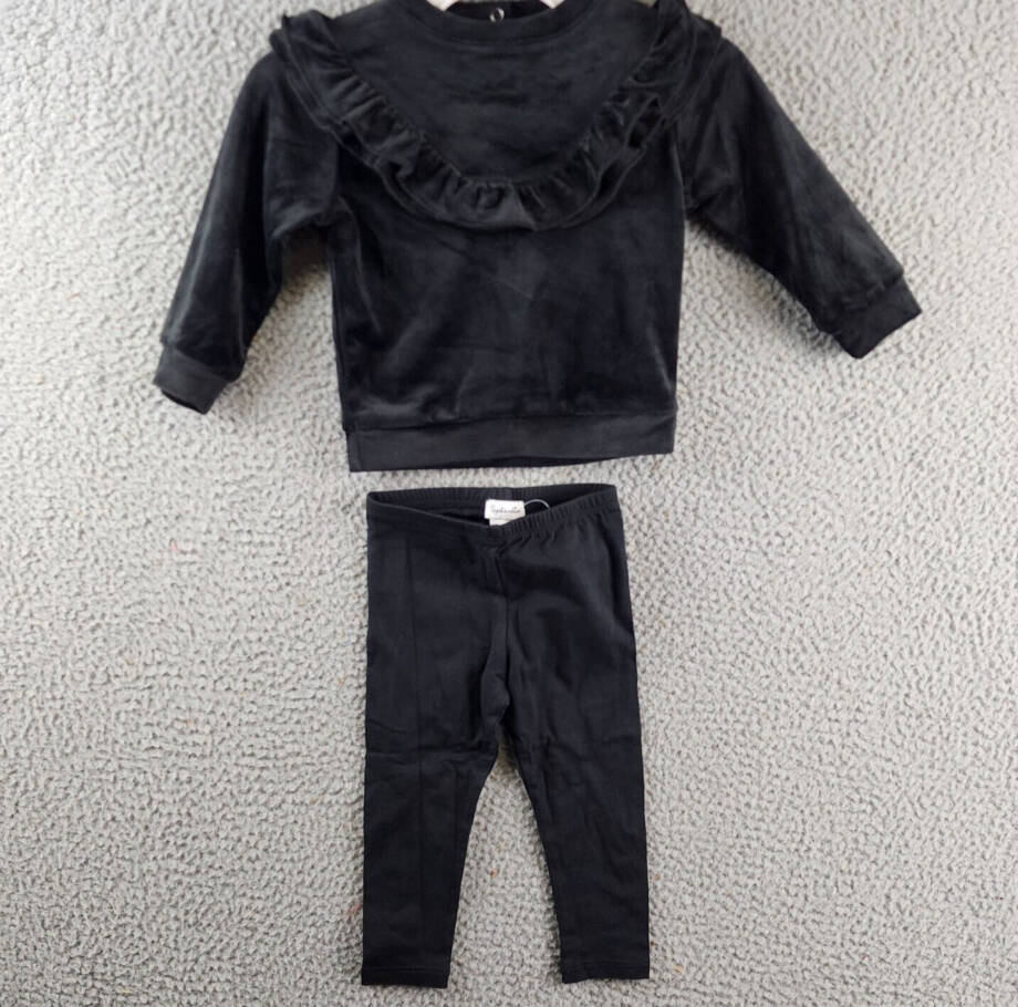 Splendid Velour Ruffle Sweatshirt & Leggings Set Baby Girls 6-12M Black Pullover