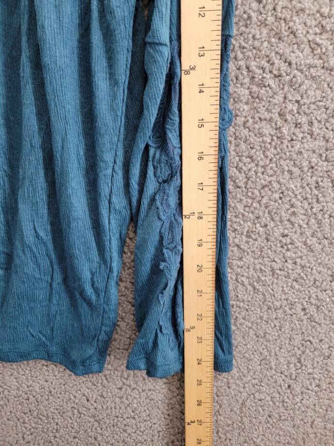 Style & Co Lace Trim Babydoll Top Women's S Rich Teal Scoop Neck Long Sleeve