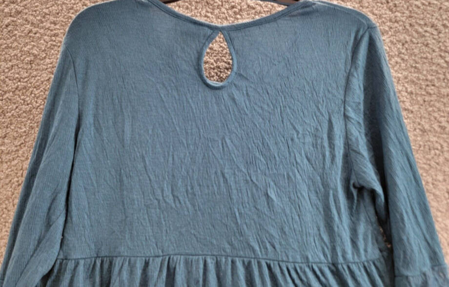 Style & Co Lace Trim Babydoll Top Women's S Rich Teal Scoop Neck Long Sleeve
