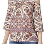 Style & Co. Cold-Shoulder Embroidered-Trim Top Women's S Garden Trance Pullover