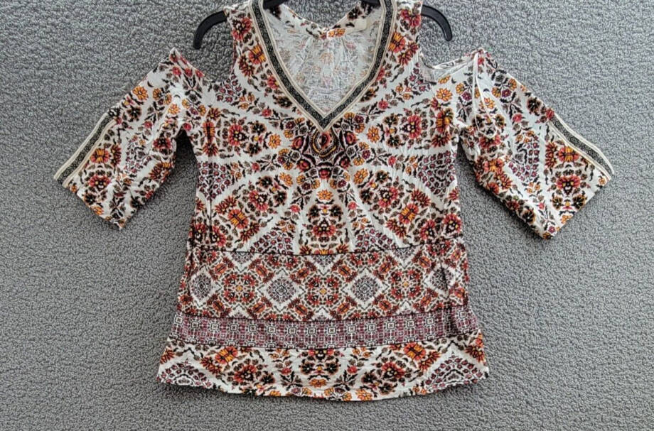 Style & Co. Cold-Shoulder Embroidered-Trim Top Women's S Garden Trance Pullover