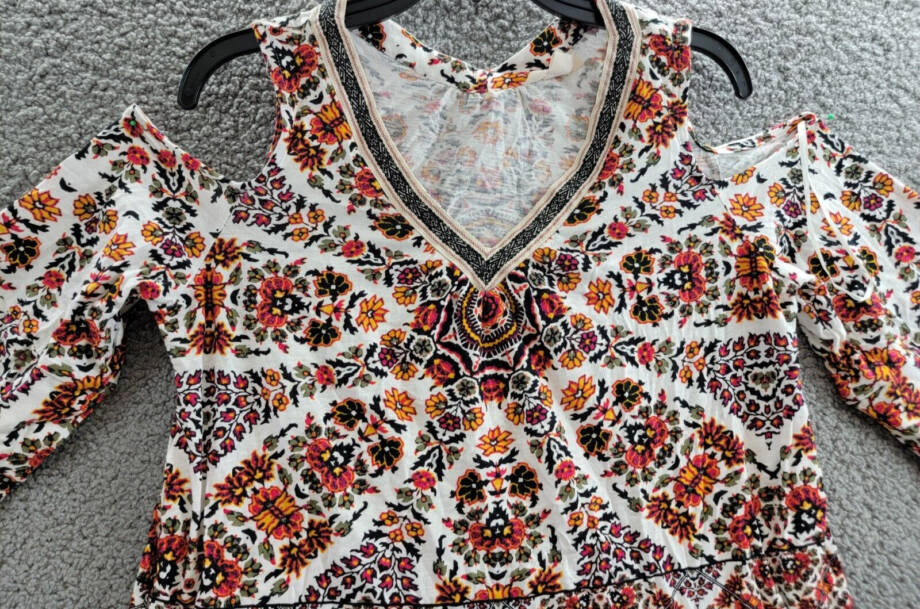 Style & Co. Cold-Shoulder Embroidered-Trim Top Women's S Garden Trance Pullover