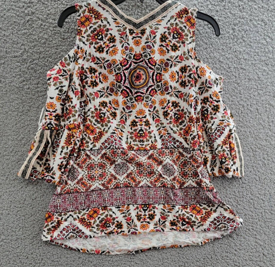 Style & Co. Cold-Shoulder Embroidered-Trim Top Women's S Garden Trance Pullover