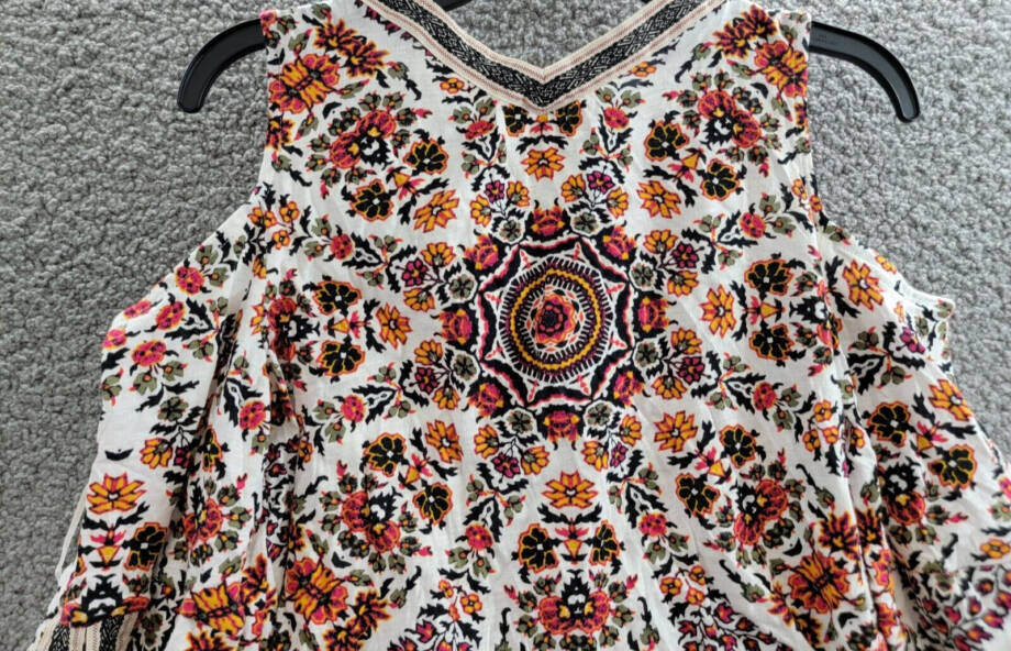 Style & Co. Cold-Shoulder Embroidered-Trim Top Women's S Garden Trance Pullover