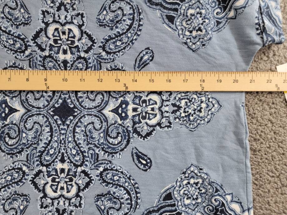 Style & Co Printed Short Cuffed-Sleeve Top Women's M Vision Fog V-Neck Pullover