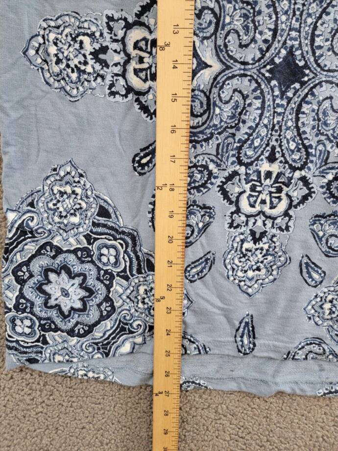 Style & Co Printed Short Cuffed-Sleeve Top Women's M Vision Fog V-Neck Pullover
