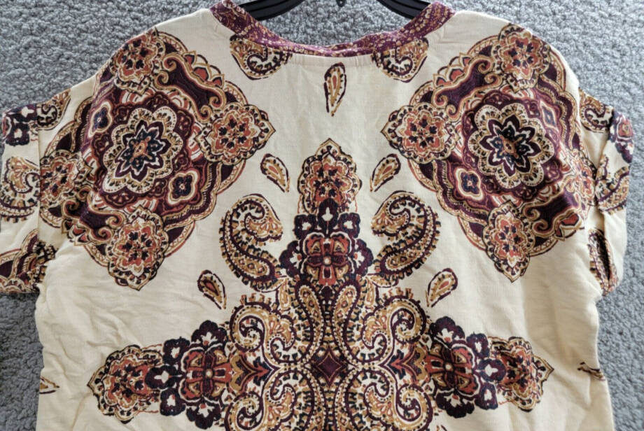 Style & Co. Ikat Roll-Up Sleeve T-Shirt Women's L Tile Vision Creme Pullover