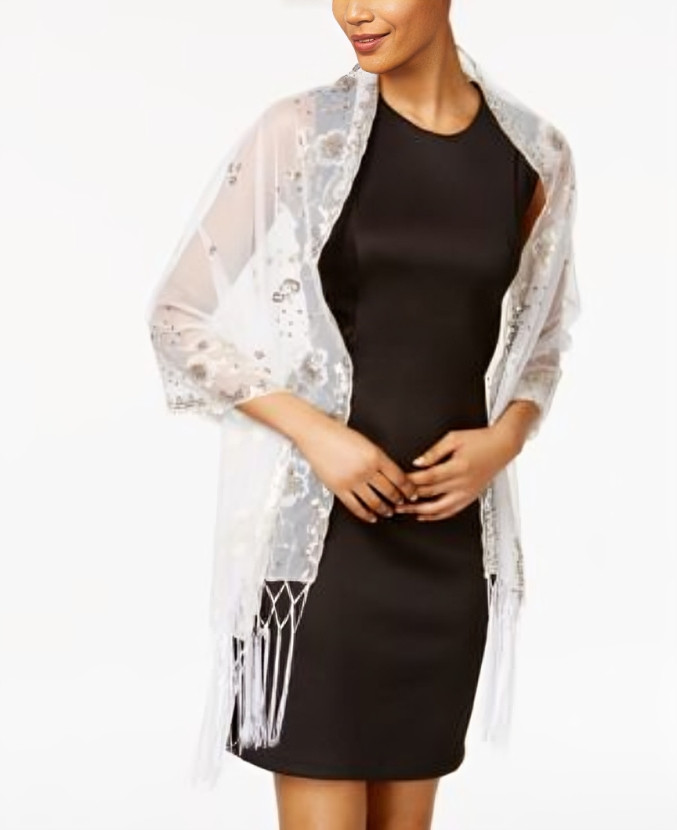 INC International Concepts Embellished Fringe Wrap Women's One Size White