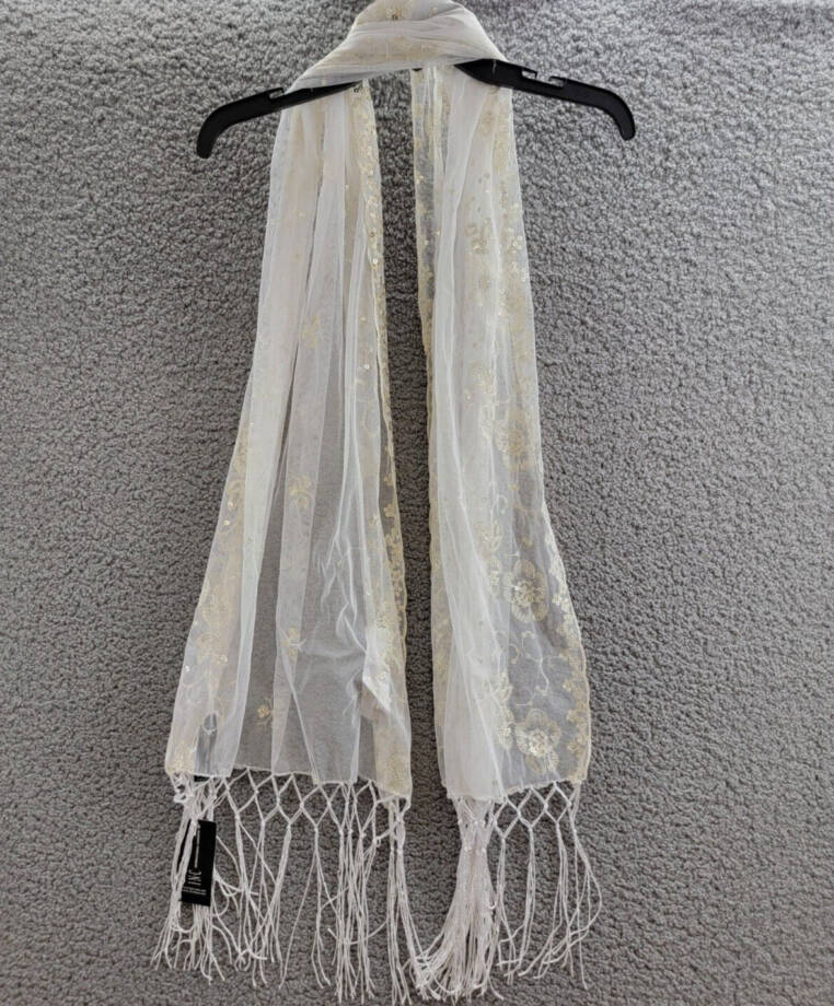 INC International Concepts Embellished Fringe Wrap Women's One Size White
