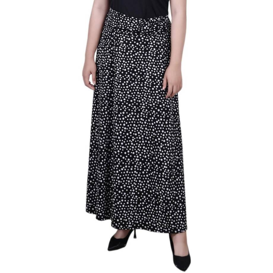NY Collection Petite Ring Faux Belt A Line Maxi Skirt Women's PXL Black/White