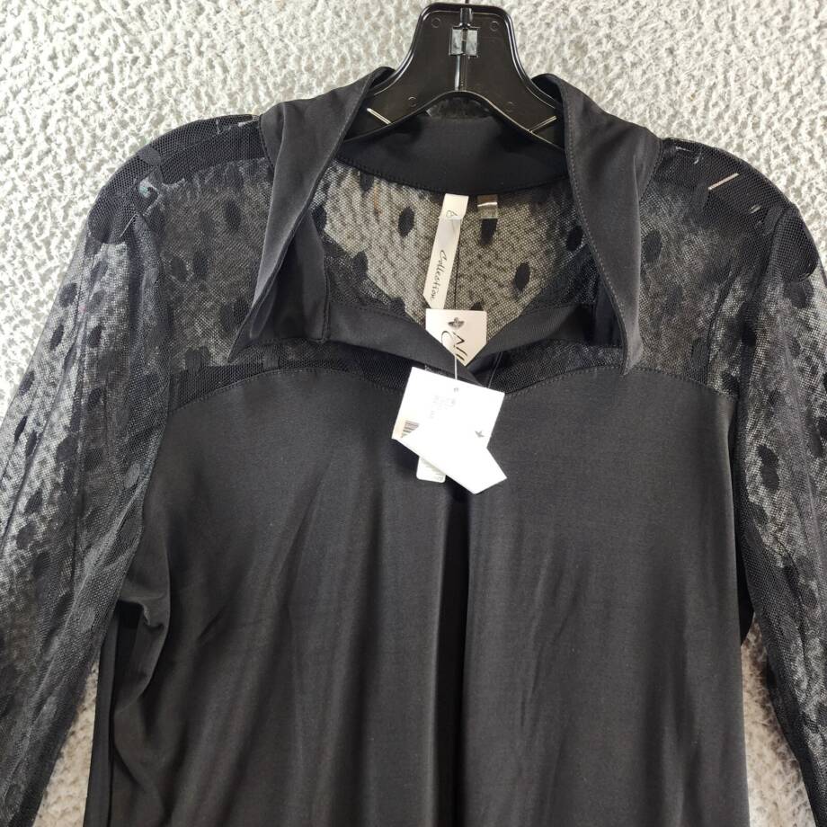 NY COLLECTION Petite Lace Long Sleeves Top Women's Black Collared Pullover Style