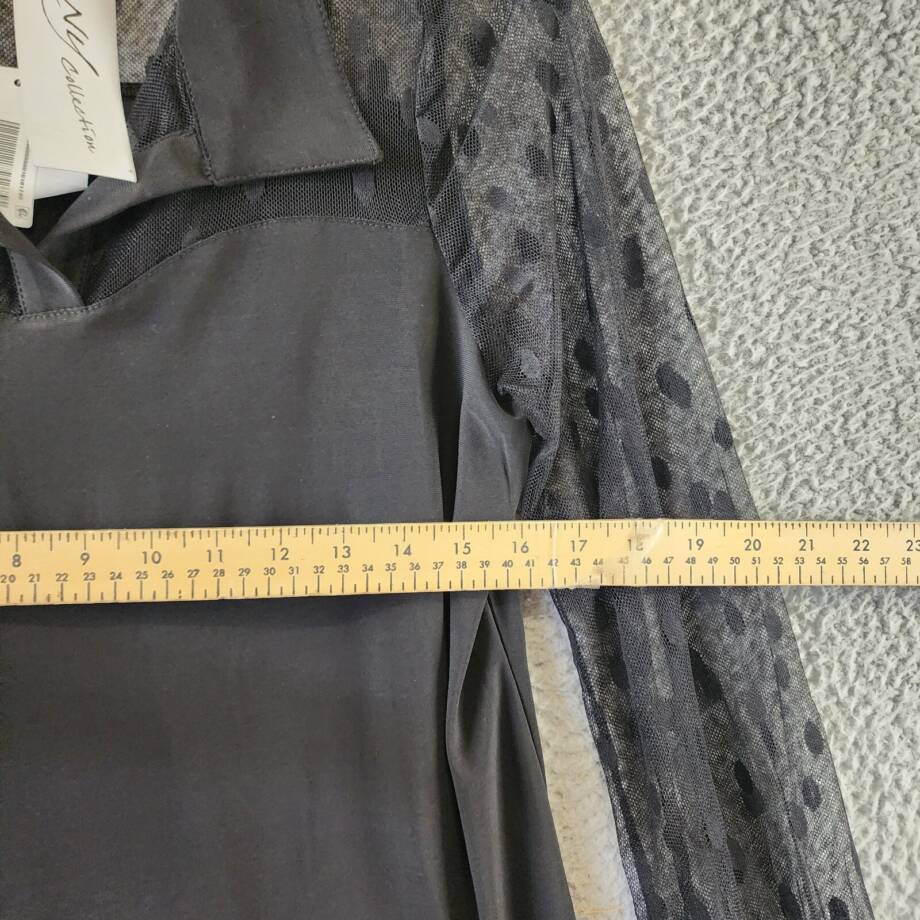 NY COLLECTION Petite Lace Long Sleeves Top Women's Black Collared Pullover Style